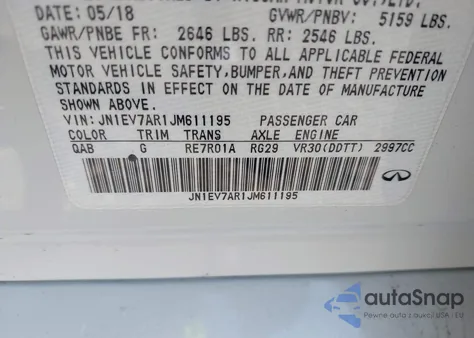 2018 Infiniti Q50 3.0T Luxe from USA, damaged, VIN JN1EV7AR1JM611195